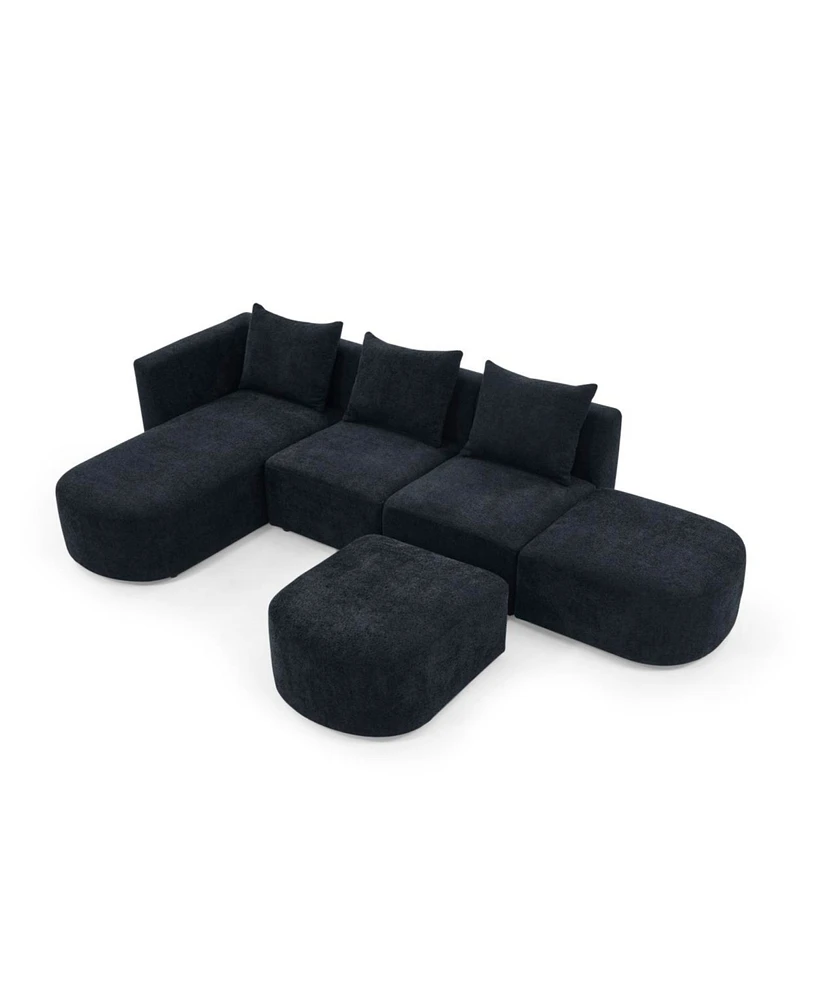 Simplie Fun L-Shaped Sectional Sofa with Single Seats, Chaise, and Ottomans