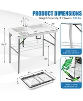 Gymax 2-in-1 Folding Fish Cleaning Table Portable Camping Table with Faucet White