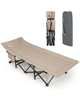 Gymax Folding Camping Cot Portable Tent Sleeping Bed with Cushion Headrest Carry Bag Khaki