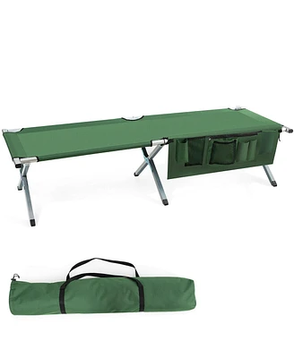 Gymax Folding Camping Cot Heavy-duty Camp Bed With Carry Bag for Traveling Vocation Beach