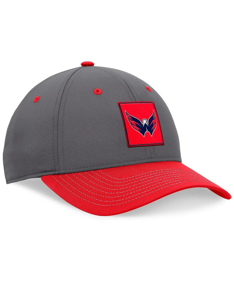 Fanatics Men's Gray/Red Washington Capitals 2024 Stanley Cup Playoffs Locker Room Adjustable Hat