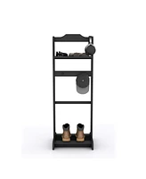 Simplie Fun Accent Portable Garment Rack, Clothes Valet Stand With Storage Organizer, Black Finish