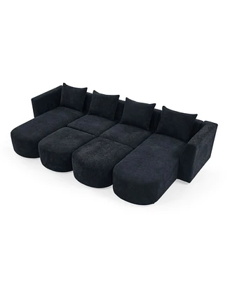 Simplie Fun Black Loop Yarn U-Shaped Sectional Sofa with Modular Diy Options