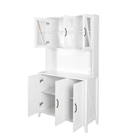 Kitchen Storage Cabinet with Glass Doors & Drawers