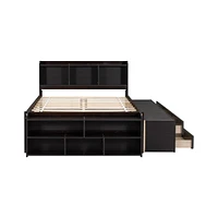 Streamdale Furniture Full Bed With Bookcase Headboard, Under Bed Storage Drawers And Bed End Storage Case, Espresso