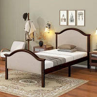 Streamdale Furniture Twin Bed With Upholstered Headboard And Footboard, With Slats, Walnut