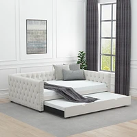 Velvet Tufted Daybed with Trundle, Full & Twin, Bedroom/Living Room/Guest Room