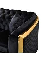 Simplie Fun 84" Tufted Velvet Sofa Set, Black with Gold Stainless