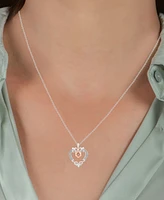 Diamond Belle Heart & Rose Pendant Necklace (1/10 ct. t.w.) in Sterling Silver & Rose Gold-Plate, 16" + 2" extender