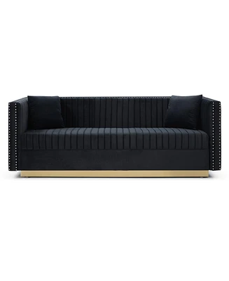 Simplie Fun Modern Black Velvet Sofa with Pillows for Living Room