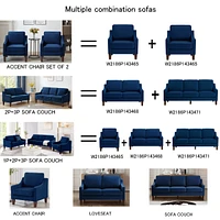 Navy Velvet Accent Armchair with Wooden Legs