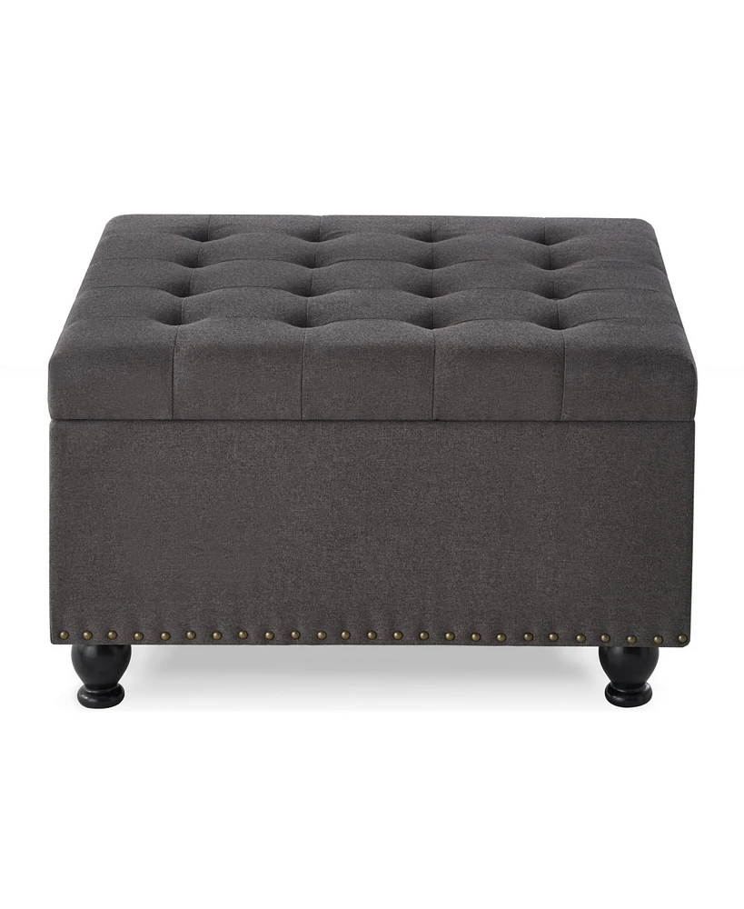 Simplie Fun Dark Grey Square Ottoman with Storage, Button Tufted & Nail Trim for Living Room