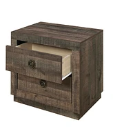 Streamdale Furniture Farmhouse Style 2 Drawers Nightstand End Table For Bedroom, Living Room, Rustic Brown