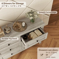 Retro Farmhouse Style Wooden Dresser With 6 Drawer, Storage Cabinet For Bedroom, Anitque Gray