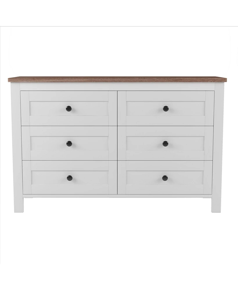 Retro Farmhouse Style Wooden Dresser With 6 Drawer, Storage Cabinet For Bedroom, Anitque Gray