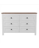 Retro Farmhouse Style Wooden Dresser With 6 Drawer, Storage Cabinet For Bedroom, Anitque Gray