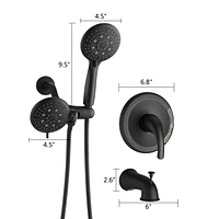 Classic High Pressure Single Handle 7 Function Rain Shower Head With Handheld Shower With Tub Spout
