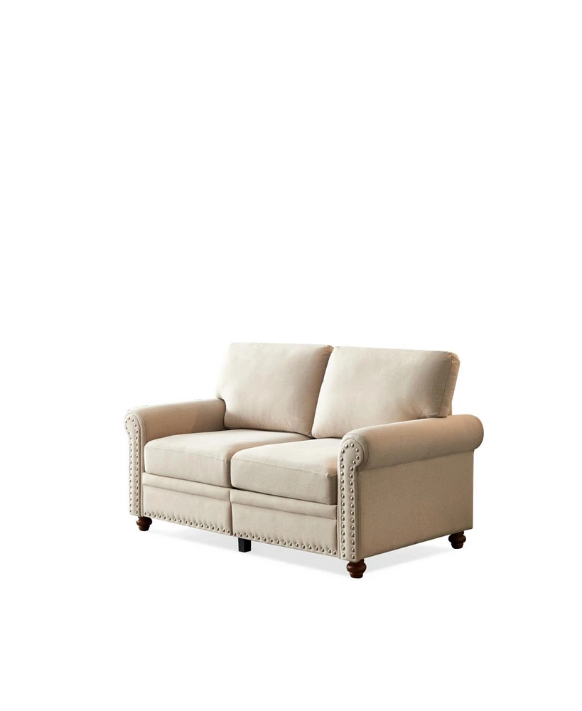 Streamdale Furniture Linen Fabric Upholstery With Storage Loveseat (Beige)