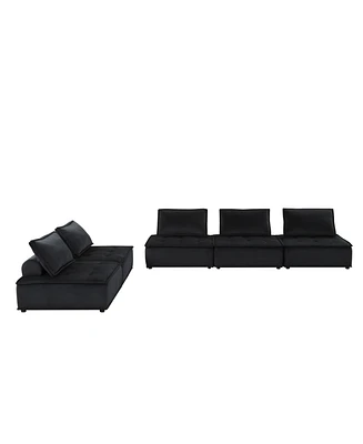 Simplie Fun Anna Black Velvet 5 Piece Sectional Sofa Ottoman