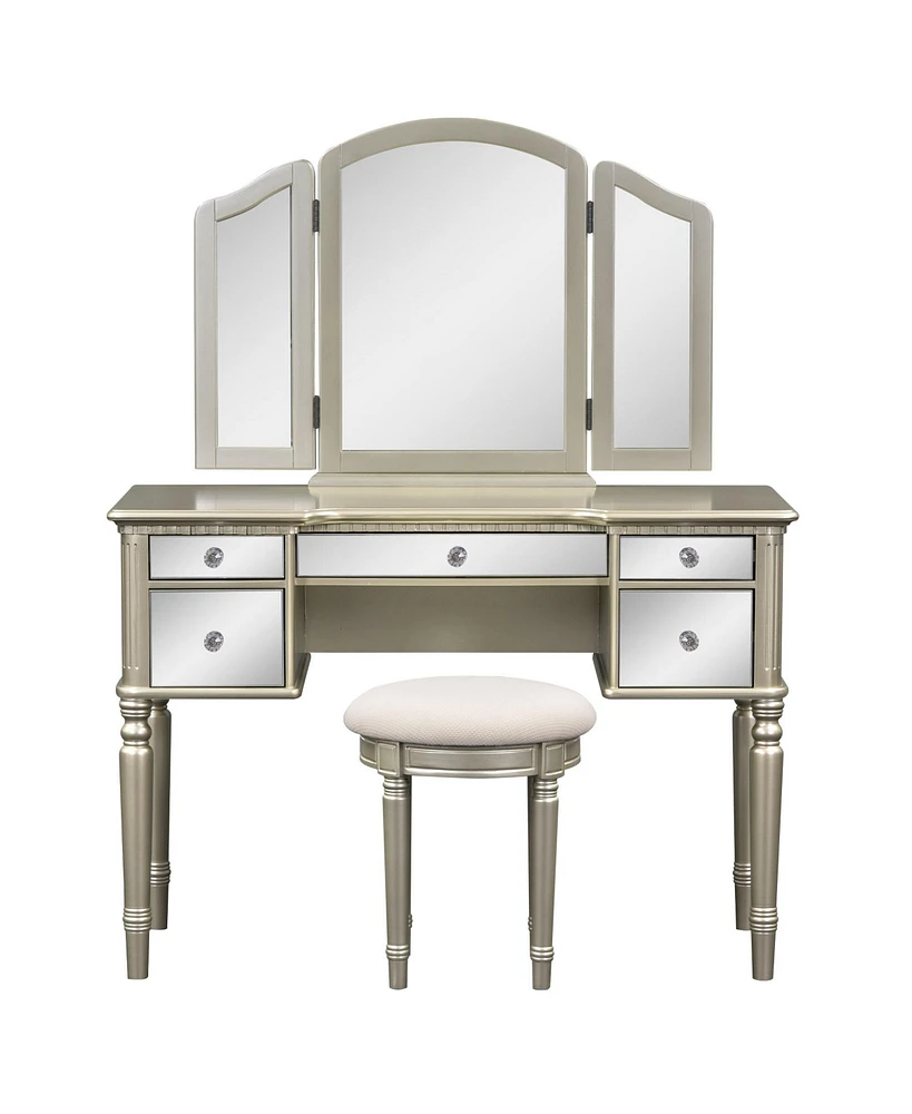 Simplie Fun 43" Dressing Table Set With Mirrored Drawers And Stoo