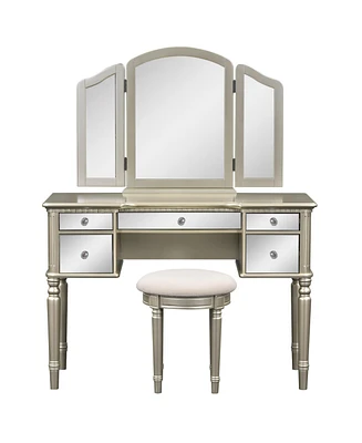 Simplie Fun 43" Dressing Table Set With Mirrored Drawers And Stoo