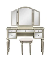 Simplie Fun 43" Dressing Table Set With Mirrored Drawers And Stoo