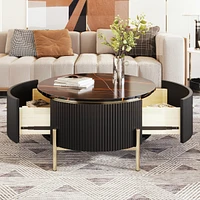 Modern Round Coffee Table With 2 Large Drawers Storage Accent Table(31.5")