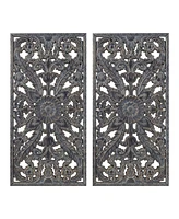 Streamdale Furniture Botanical Panel Distressed Carved Wood 2-Piece Wall Decor Set