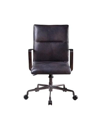 Simplie Fun Indra Office Chair, Onyx Black Top Grain Leather