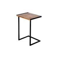 Simplie Fun C Shaped Mango Wood Sofa Side End Table With Metal Cantilever Base, Brown And Black