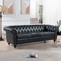84.65" Pu Rolled Arm Chesterfield Three Seater Sofa