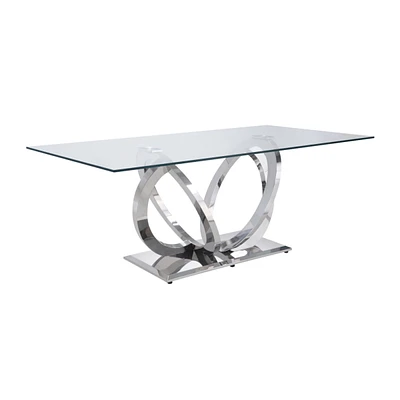 Simplie Fun Finley Dining Table, Clear Glass & Mirrored Silver Finish