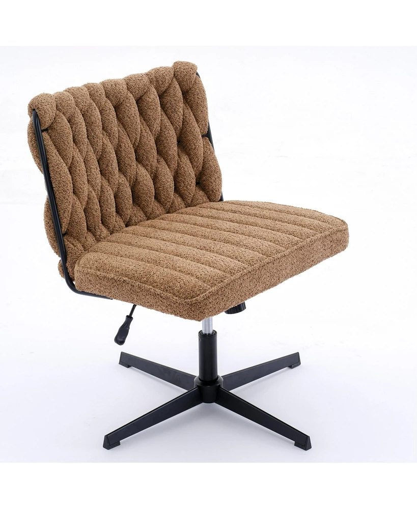 Simplie Fun Armless Office Desk Chair No Wheels, Brown