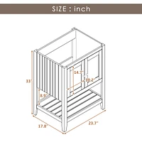 24" Bathroom Vanity Base Only, Solid Wood Frame, Bathroom Storage Cabinet with Doors and Open Shelf, Brown