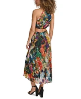 Siena Women's Printed Pleated Cutout Maxi Dress