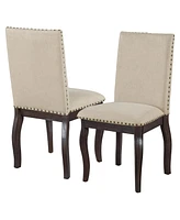 Set Of 4 Dining Chairs Wood Upholstered Fabirc Dining Room Chairs With Nailhead