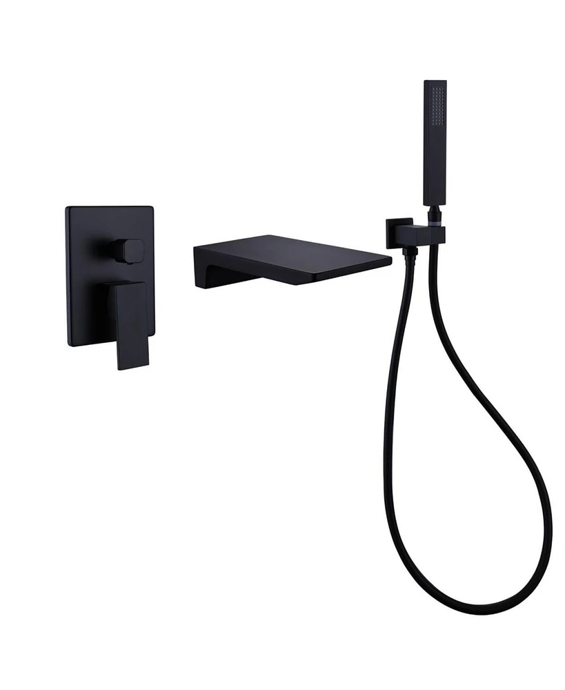 Streamdale Furniture Matte Black Bathtub Faucet with Wall Mount and Handheld Shower