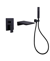 Simplie Fun Matte Black Bathtub Faucet with Wall Mount and Handheld Shower