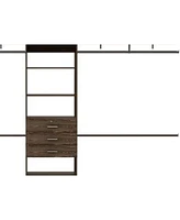 Streamdale Furniture 69" W - 118" W Drawers Closet System, Five Shelves, Four Hanging Rods, Three Drawers - Dark Walnut