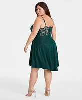 City Studios Trendy Plus Glitter Lace-Back High-Low Dress