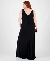 City Studios Trendy Plus Split-Neck High-Slit Scuba Gown