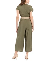 London Times Women's V-Neck Belted Wide-Leg Jumpsuit