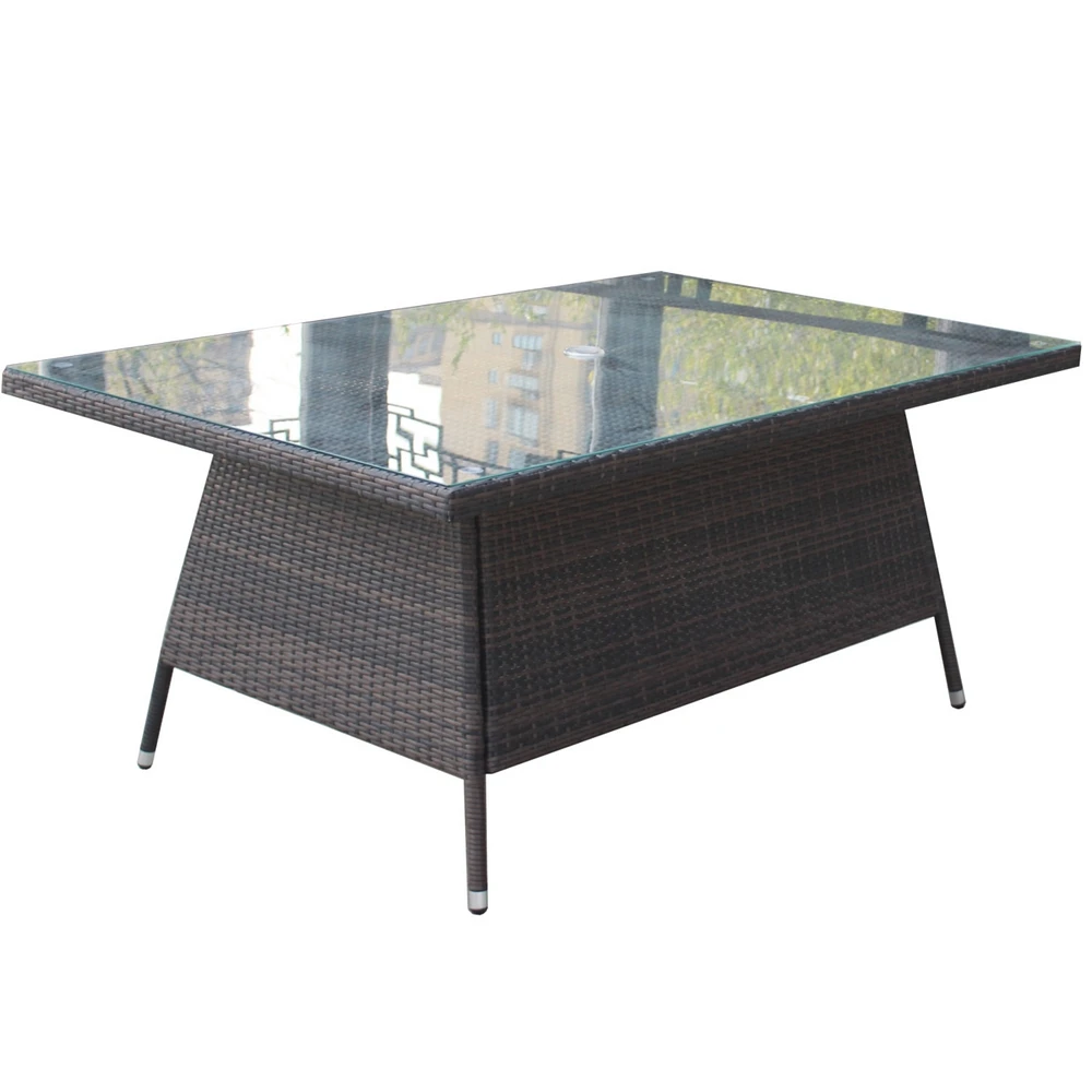 Streamdale Furniture Outdoor Patio Furniture Rectangular Dining Table With Clear Tempered Glass