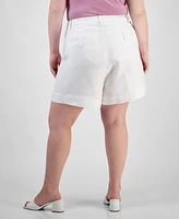 Trendy Plus Solid Linen-Blend Pleated Woven Shorts, Created for Macy's