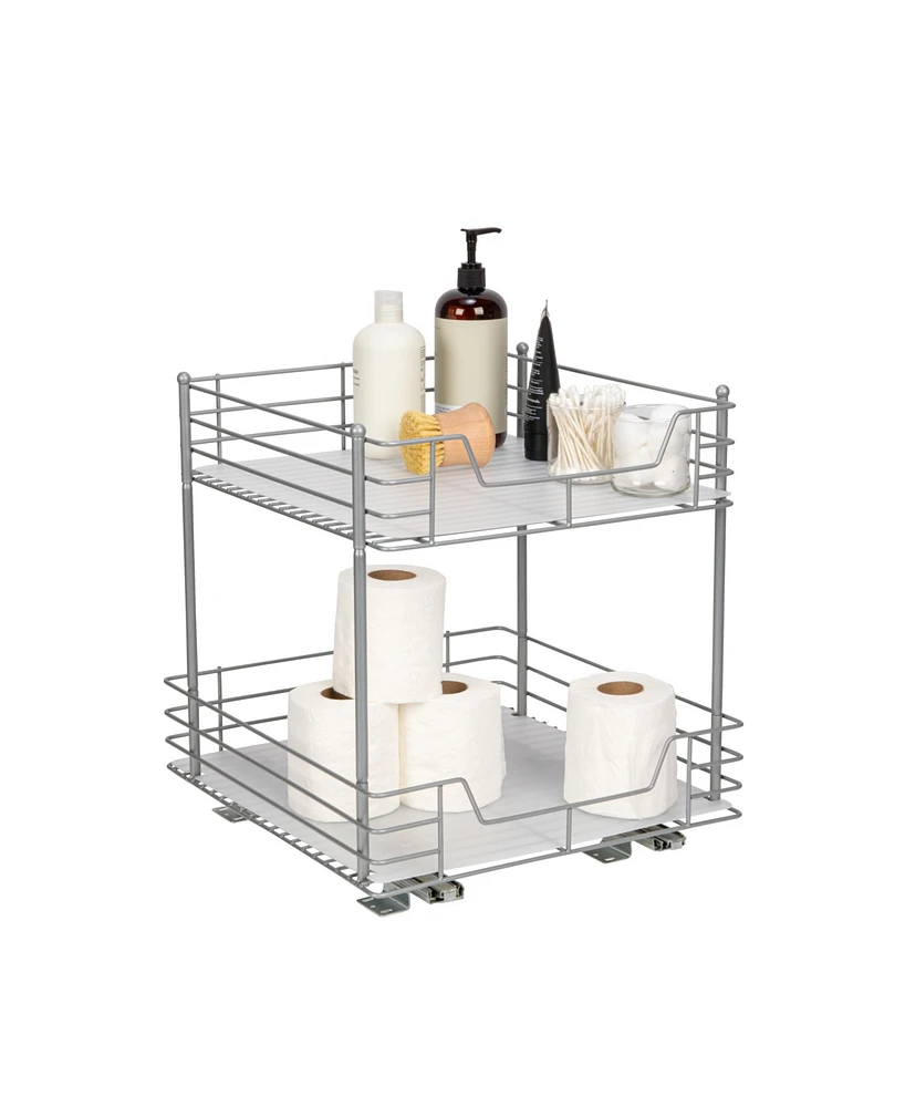 Household Essentials Glidez Steel Pull-Out/Slide-Out Storage Organizer with Plastic Liners for Under Cabinet or Wire Shelf 2-Tier Design
