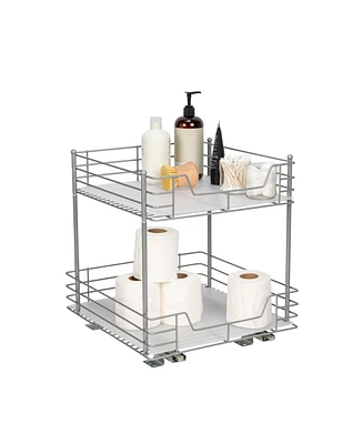 Household Essentials Glidez Steel Pull-Out/Slide-Out Storage Organizer with Plastic Liners for Under Cabinet or Wire Shelf 2-Tier Design
