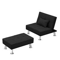 Simplie Fun Modern Fabric Single Sofa Bed With Ottoman, Convertible Folding Futon Chair, Lounge Chair Set