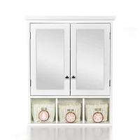 White Wood Wall Cabinet with Mirrored Doors & Storage Baskets