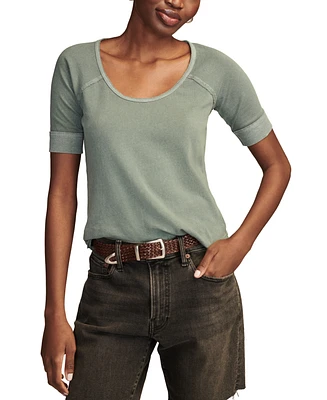 Lucky Brand Women's Cotton Raglan-Sleeve Scoop-Neck Top