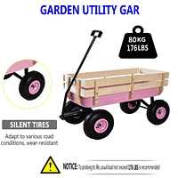 Outdoor Wagon All Terrain Pulling with Wood Railing Air Tires Children Kid Garden